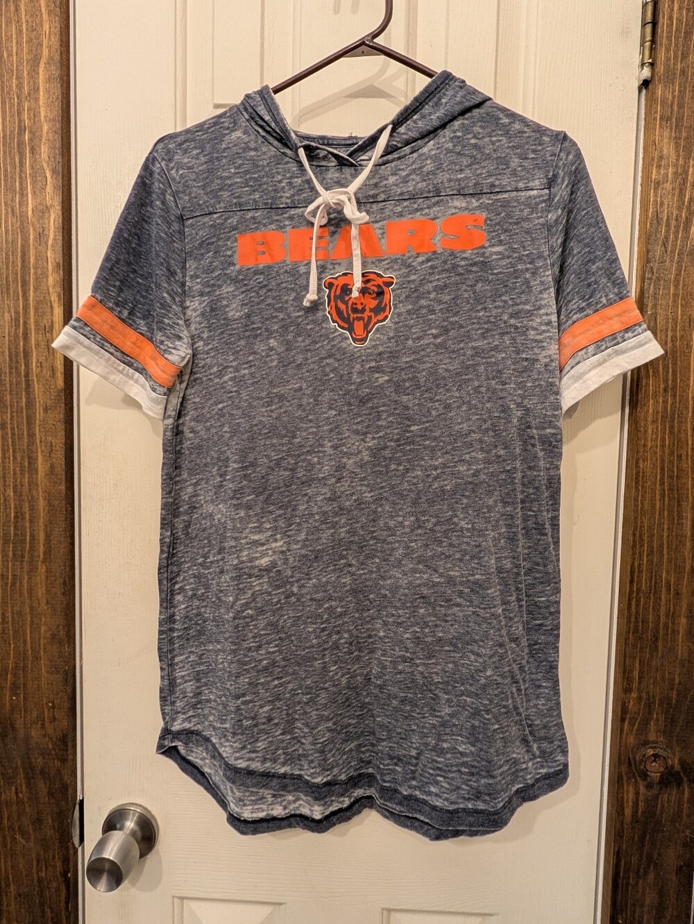 NFL Teen Chicago Bears Oversized Sheer Heather Grey Hooded Logo Tee Ties AS IS